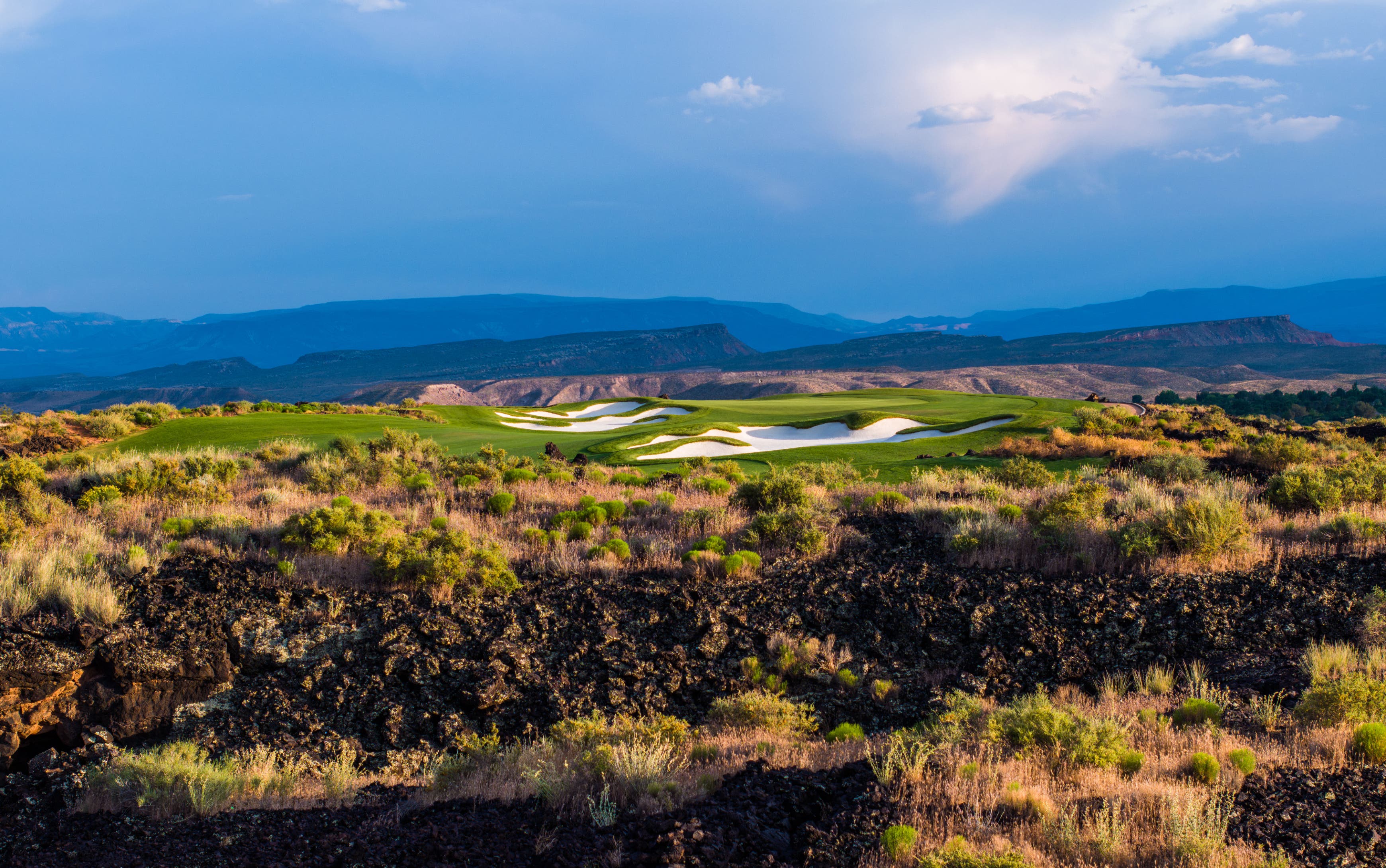 Landscape putting greens and fairway photo of the Black Desert golf course