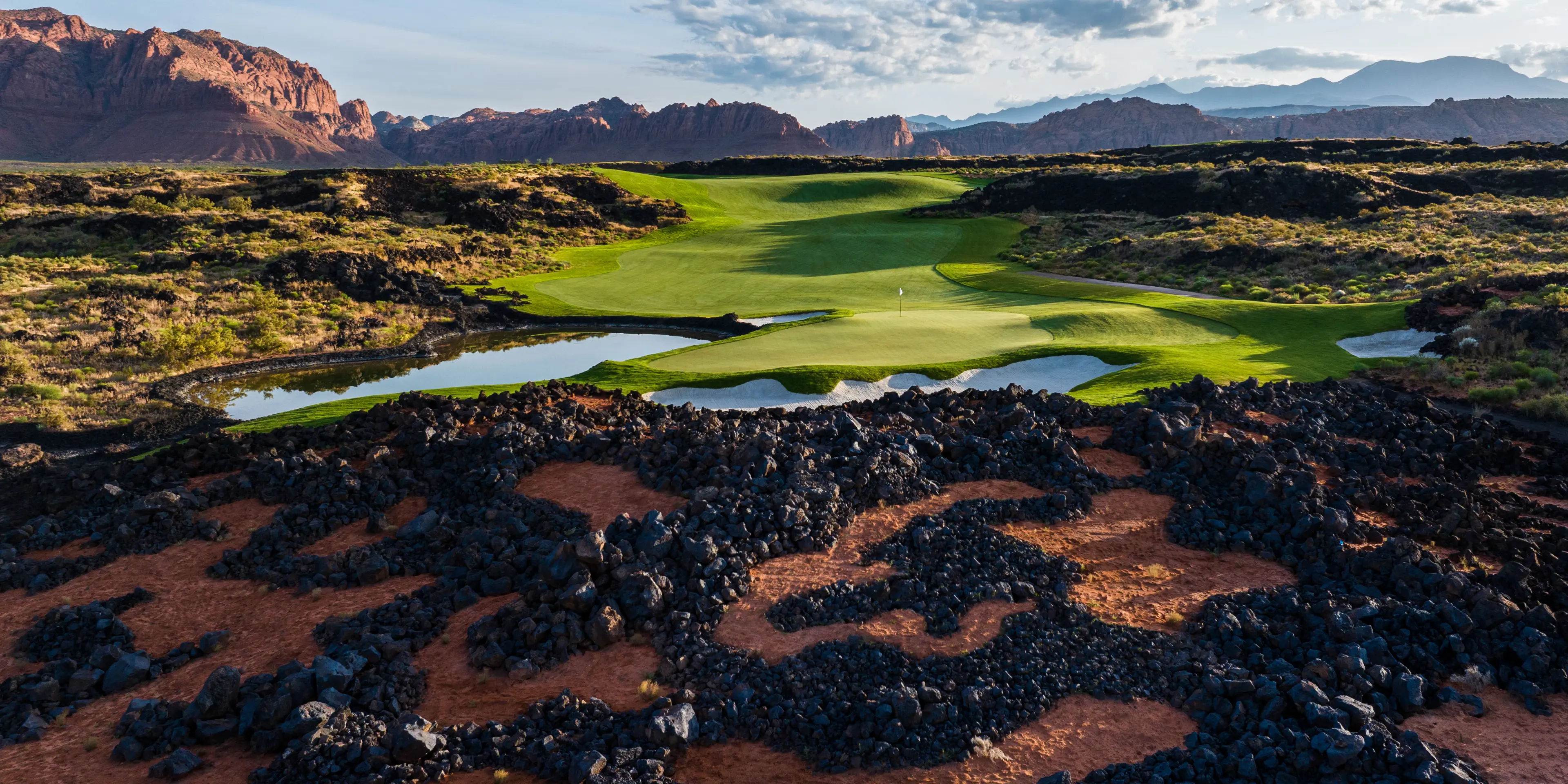 Landscape putting greens and fairway photo of the Black Desert golf course