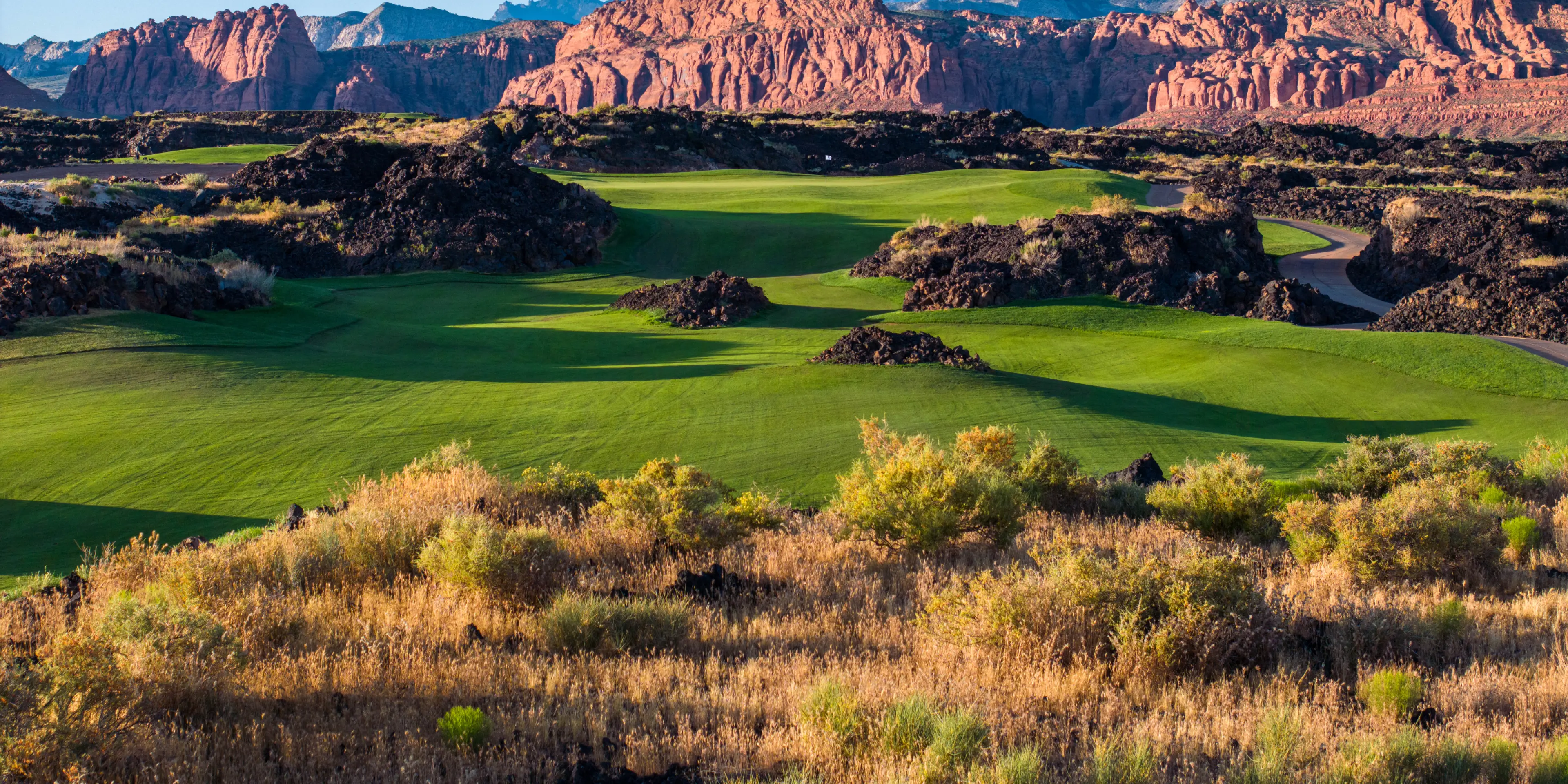 Landscape putting greens and fairway photo of the Black Desert golf course