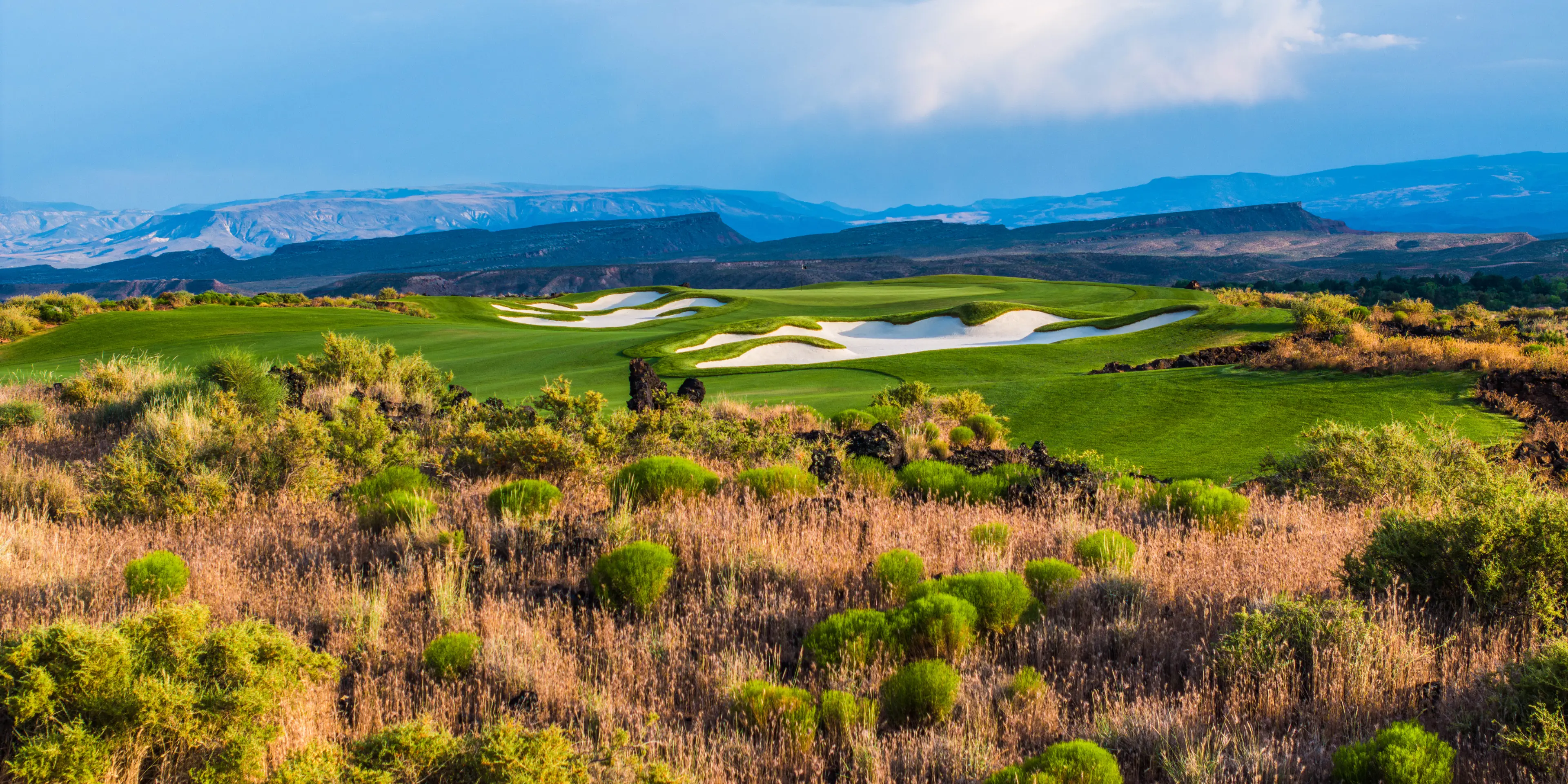 Landscape putting greens and fairway photo of the Black Desert golf course