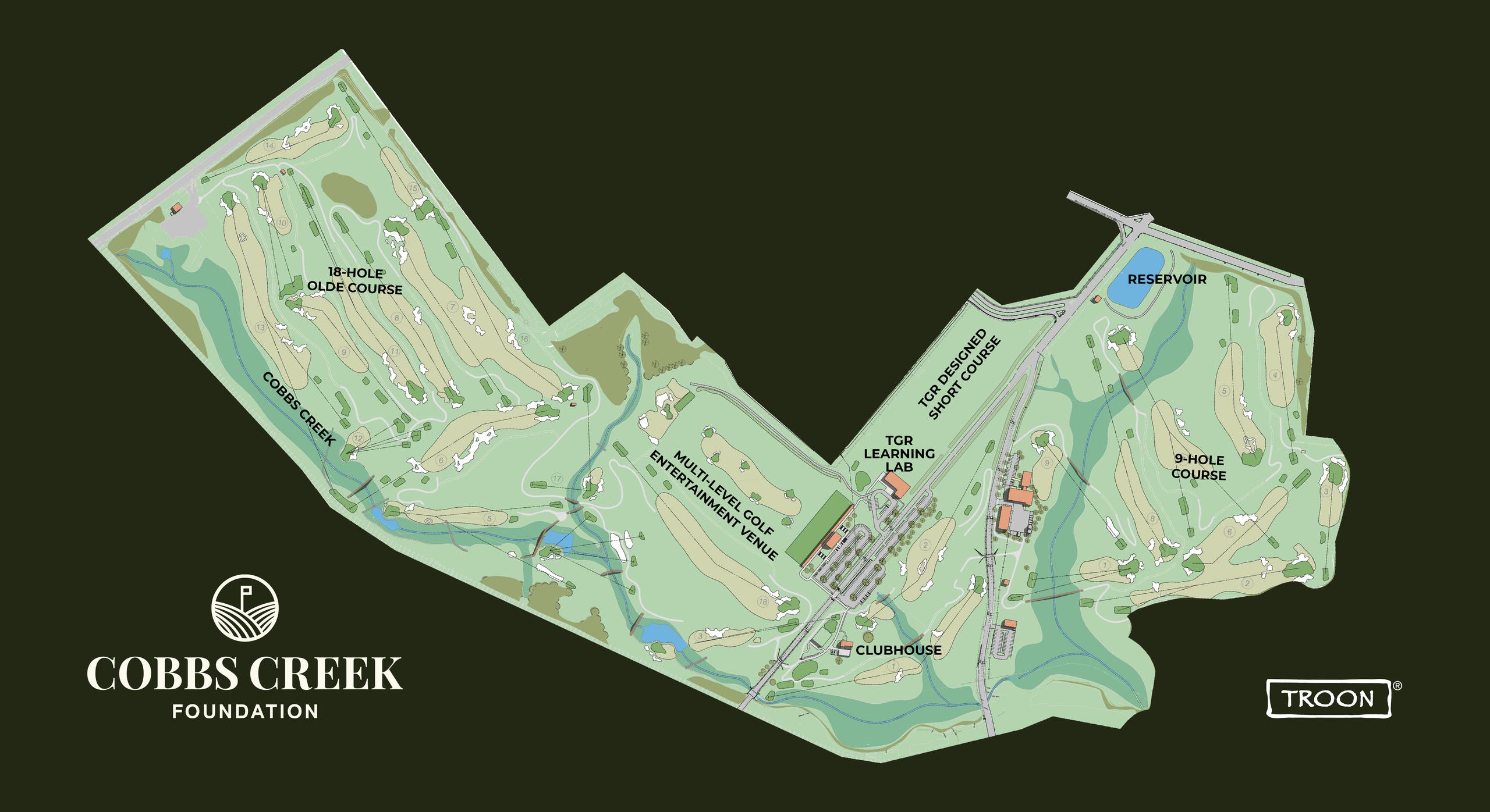 Landscape putting greens and fairway photo of the Cobbs Creek Golf Campus golf course