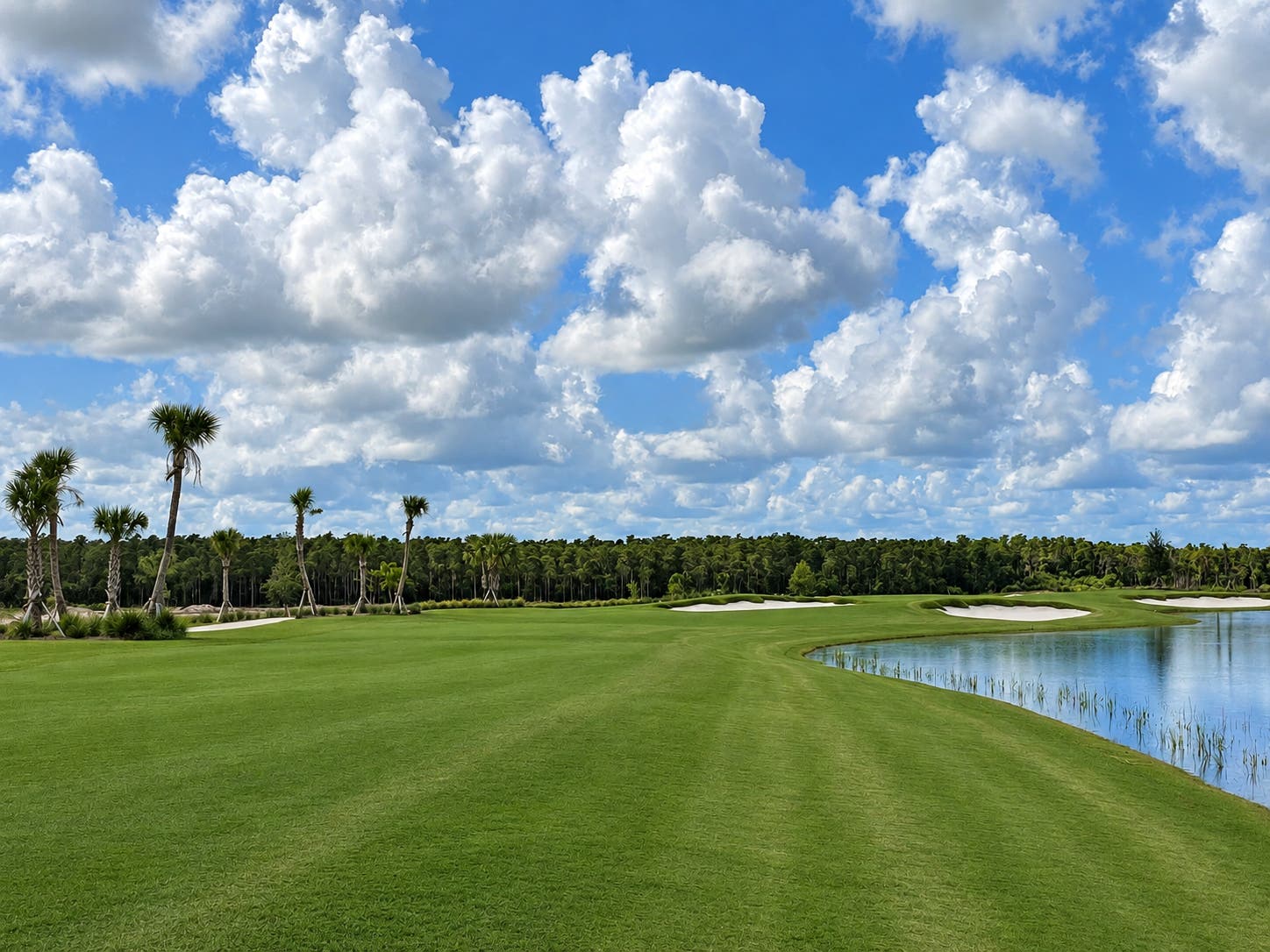 Landscape putting greens and fairway photo of the Esplanade at Rivergrass golf course