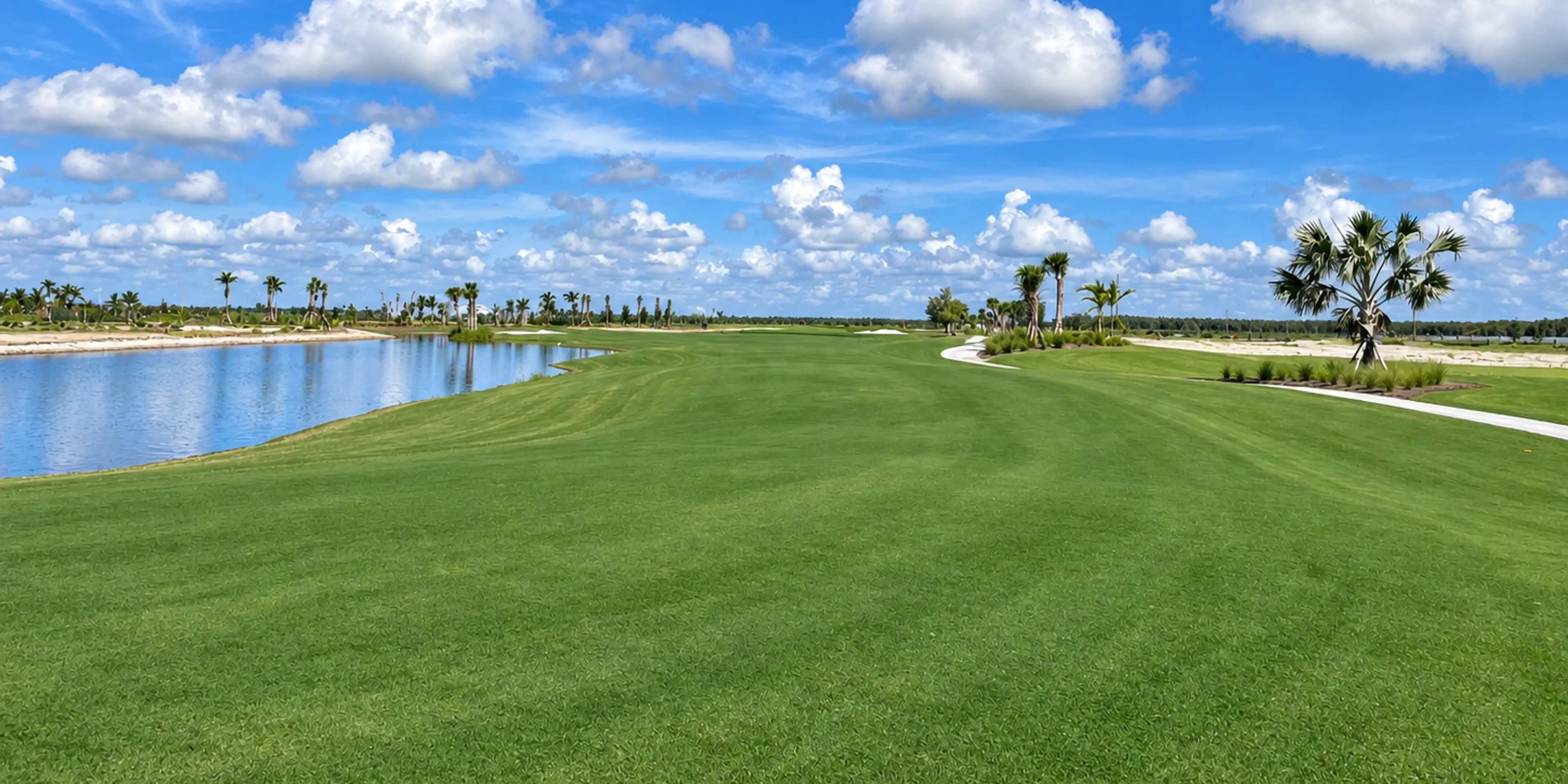 Landscape putting greens and fairway photo of the Esplanade at Rivergrass golf course