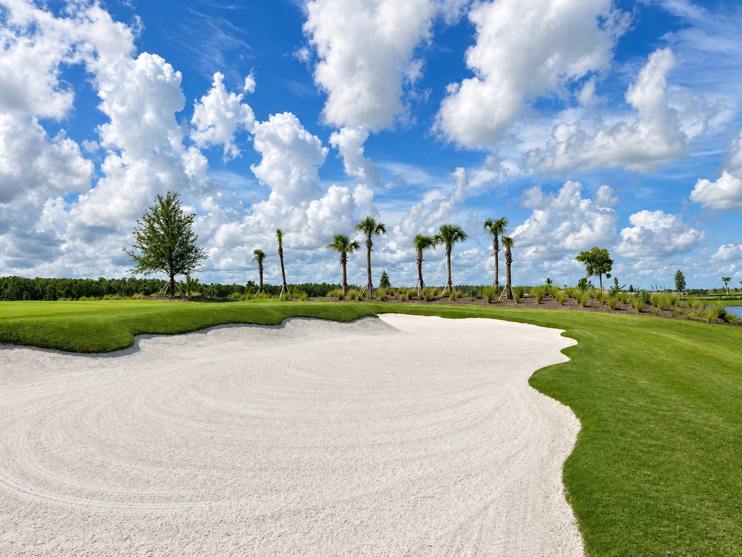 Landscape putting greens and fairway photo of the Esplanade at Rivergrass golf course