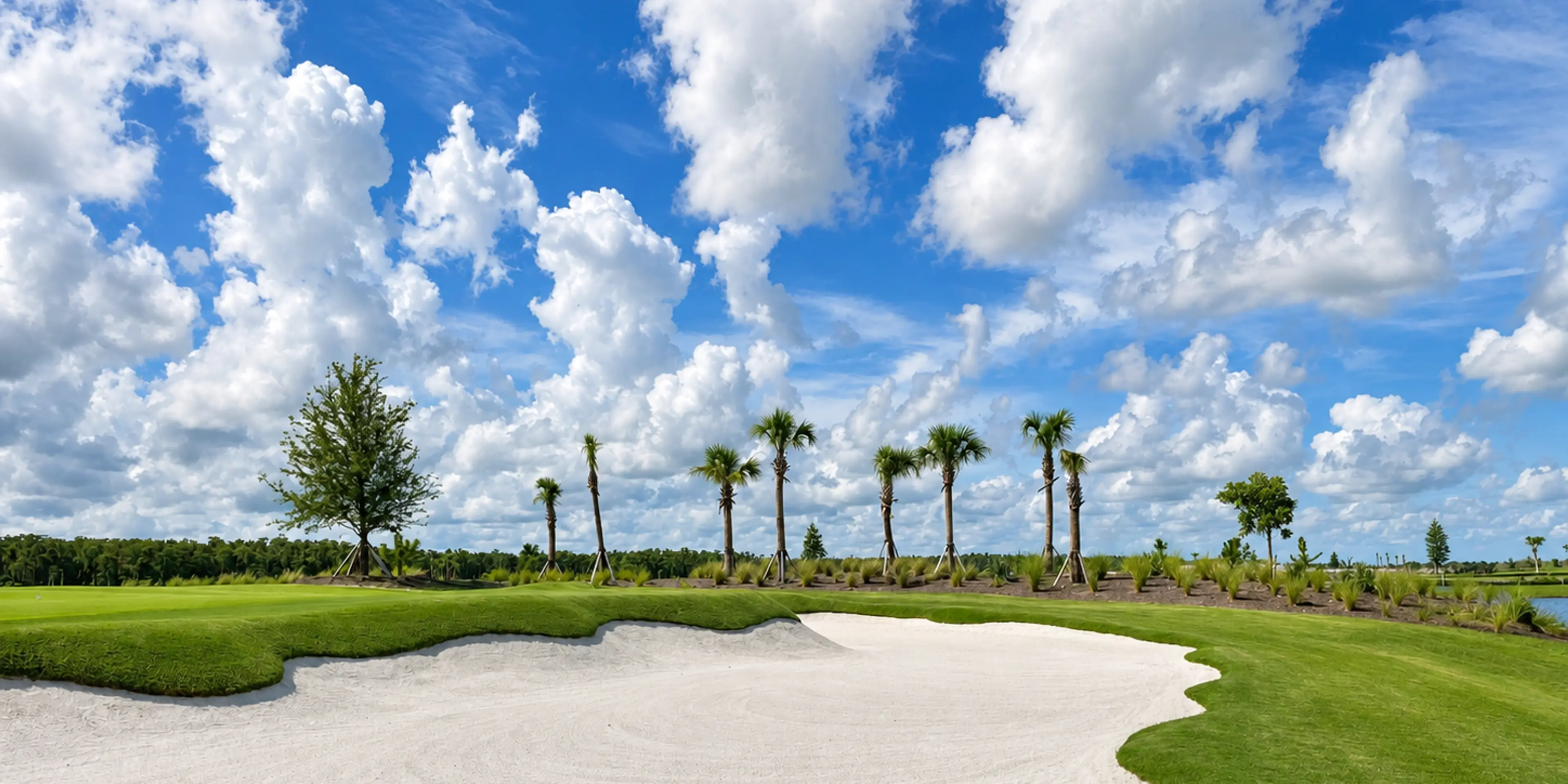Landscape putting greens and fairway photo of the Esplanade at Rivergrass golf course