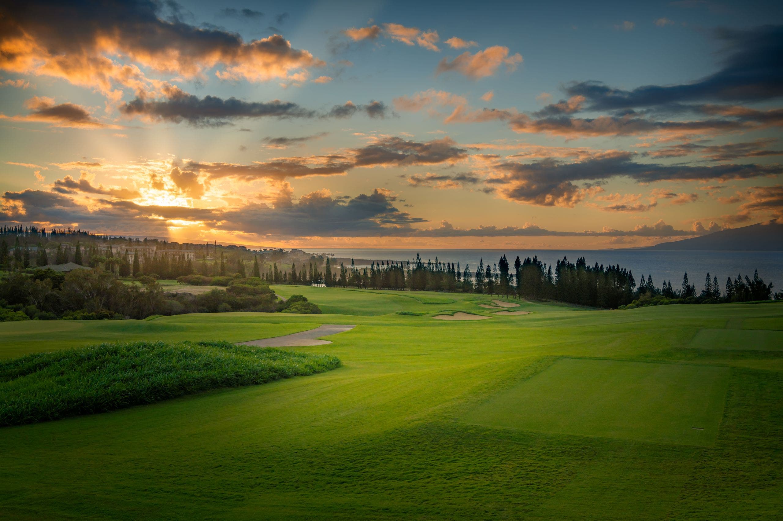 Landscape putting greens and fairway photo of the Kapalua golf course