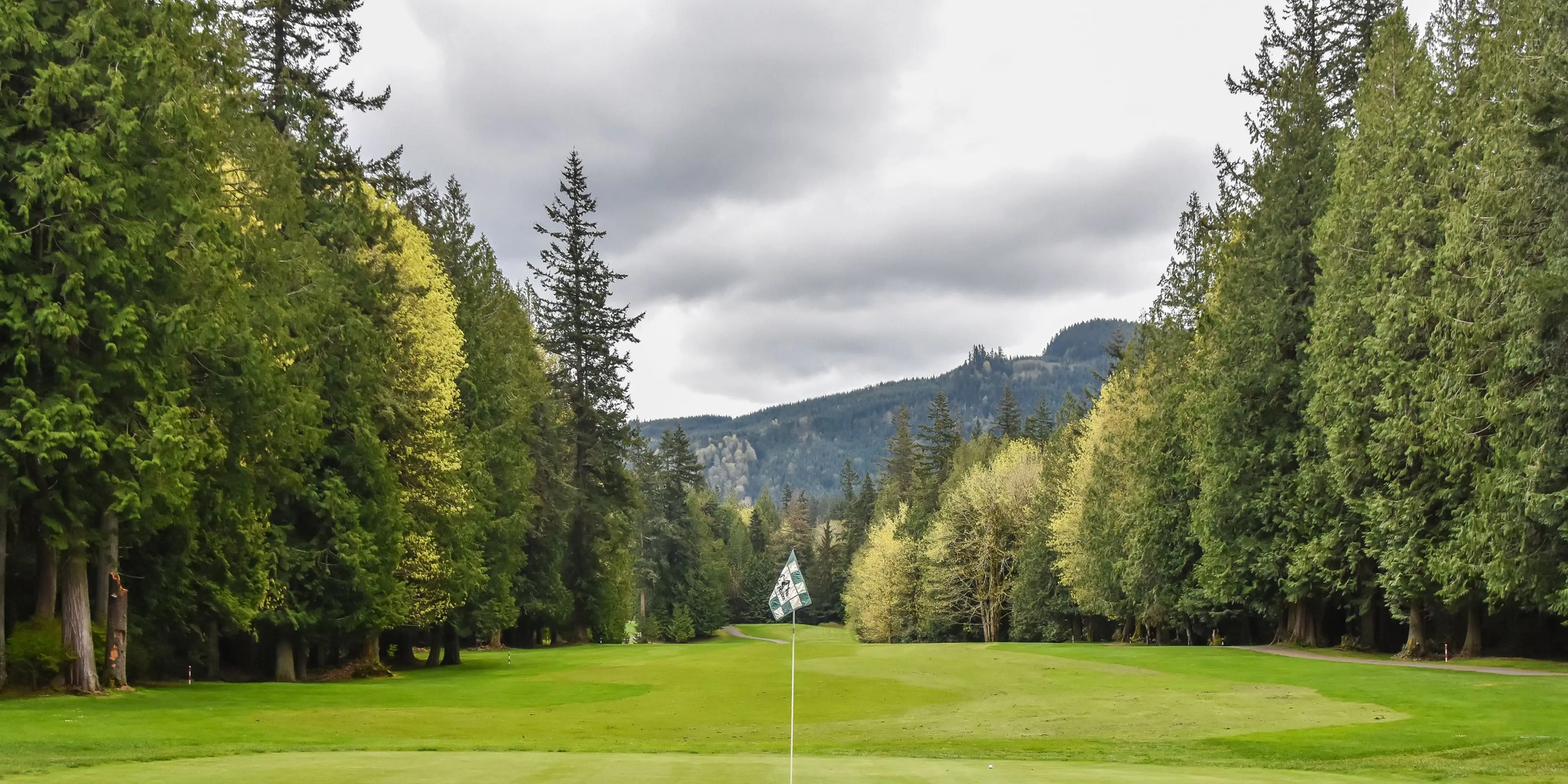 Landscape putting greens and fairway photo of the Lake Padden Golf Course golf course