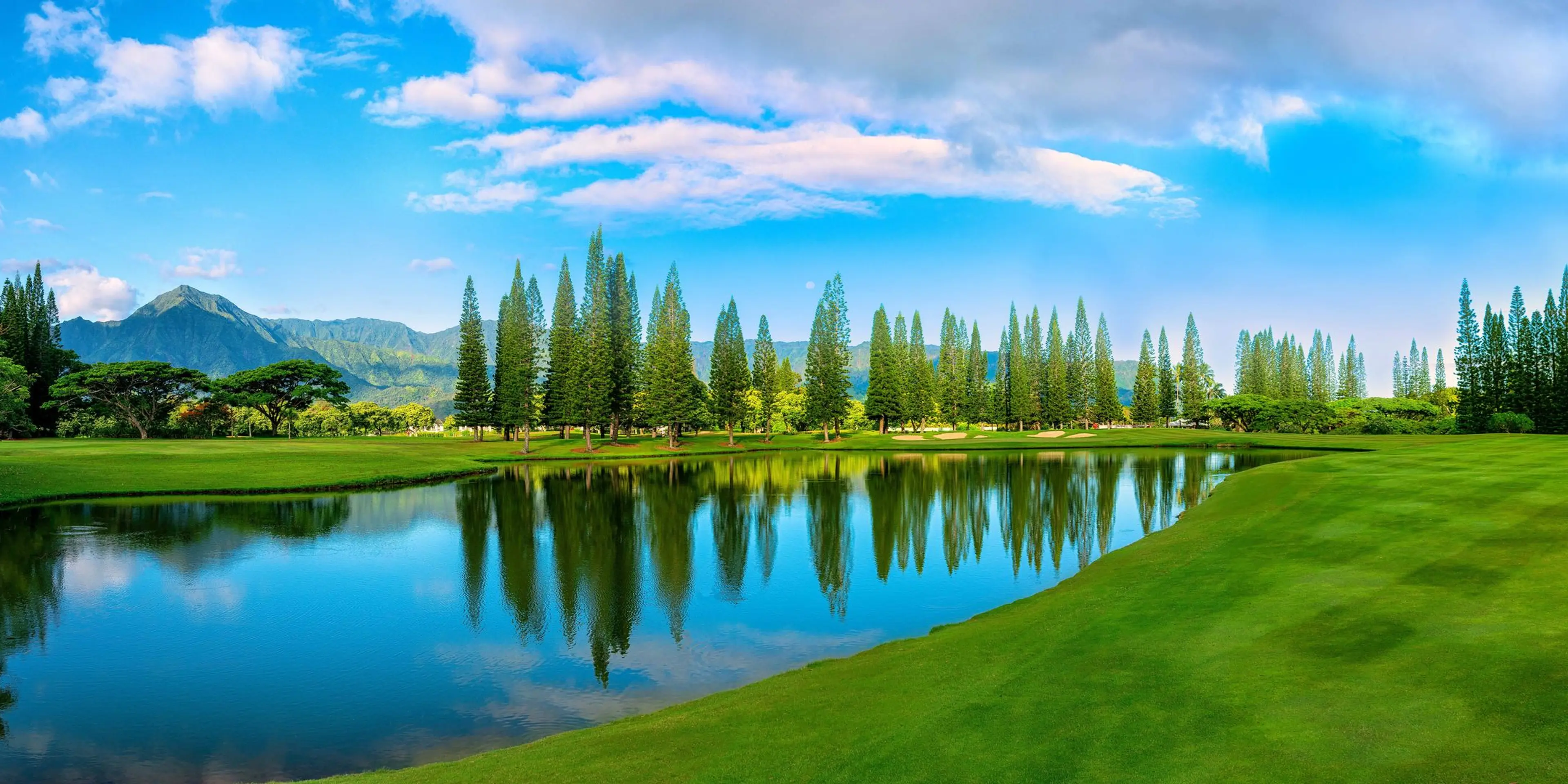 Landscape putting greens and fairway photo of the Princeville Makai Golf Club golf course