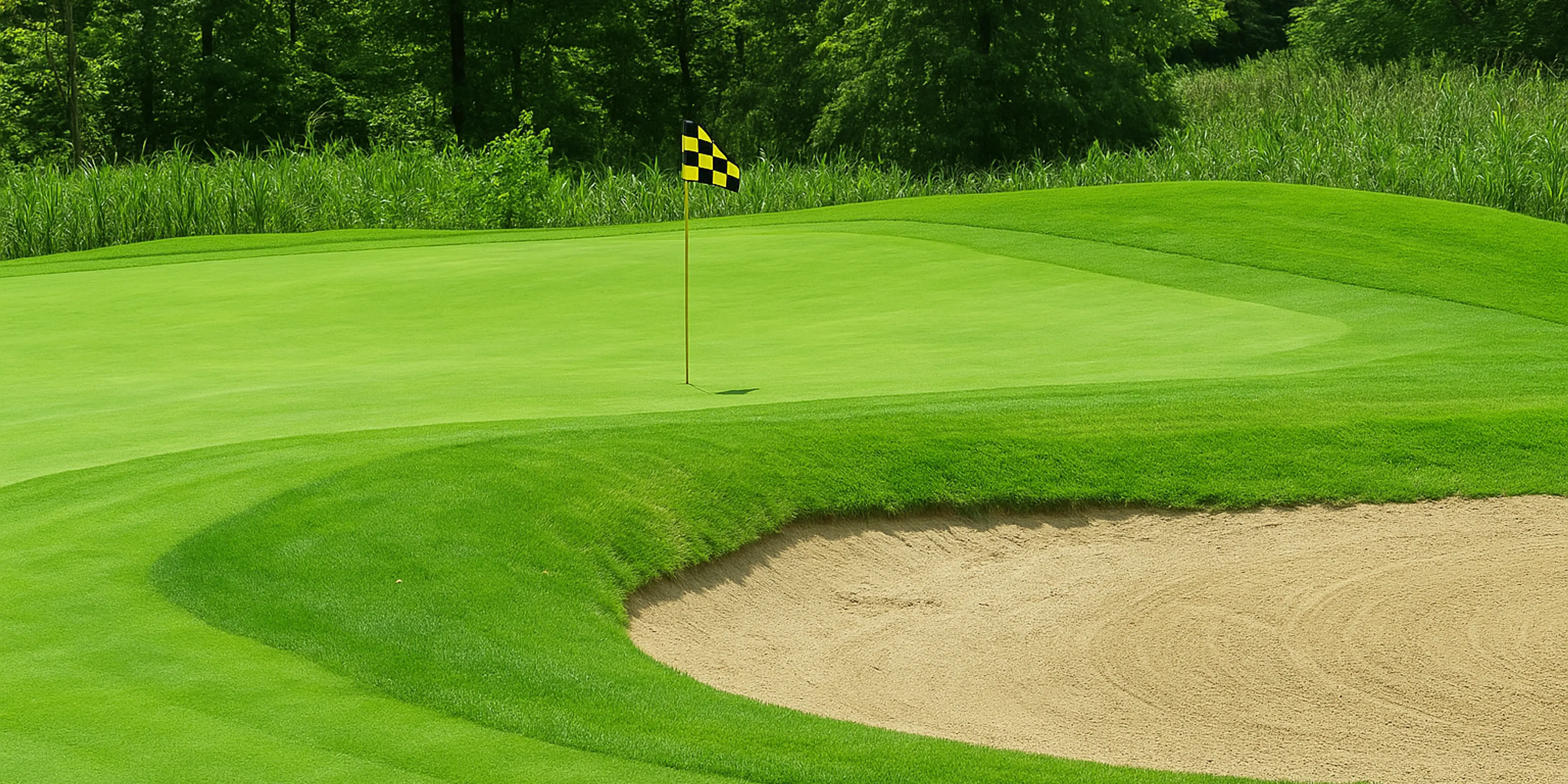 Landscape putting greens and fairway photo of the Sylvan Glen Golf Course golf course